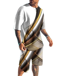 Conjunto de camisetas y pantalones cortos de sublimación para hombre, conjunto de camisetas y pantalones cortos de diseño personalizado, ropa informal y Color a rayas - Product Image 1