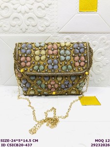 Luxury Handmade Floral Beaded Evening <b>Clutch</b> Bag Women | Embroidered Party <b>Wedding</b> Sling Purse Chain | Designer Bridal - Product Image 3