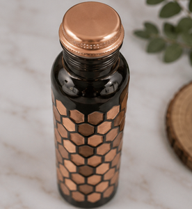 Copper Water <b>Bottle</b> Hexagon Design Modern Portable Travel <b>Bottle</b> with Lid Honeycomb Pattern Copper <b>Flask</b> Leakproof Reusable - Product Image 3