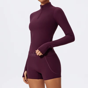 Conjunto de yoga de 2 piezas sin costuras para mujer, leggings de cintura alta y largo completo, cuello alto, cremallera frontal, manga larga, para gimnasio, fitness y entrenamiento - Product Image 4