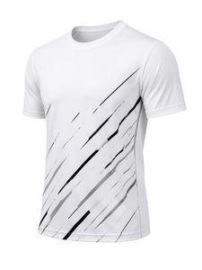 เสื้อยืดคอกลมแขนสั้นสีขาวสำหรับผู้ชาย ลายพิมพ์สีดำแบบรีดร้อน สปอร์ต ทรงเข้ารูป ผ้าถัก แห้งเร็ว โพลีเอสเตอร์ 100% กำลังเป็นที่นิยม - Product Image 3