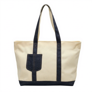 Women's Large Capacity Shopping Tote <b>Bag</b> Single Shoulder <b>Patchwork</b> Denim Canvas with Zipper Closure New Fashion Style - Product Image 3