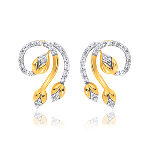 Premium Two Tone Gold and <b>Silver</b> Leaf Earrings with Sparkling Crystal Stone Detailing and Elegant Circular Loop Drop Design - Product Image 1
