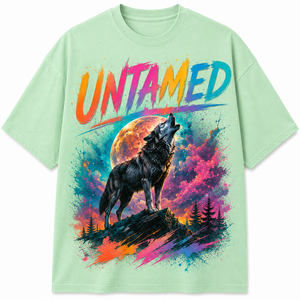 Camiseta Negra de Manga Larga para Hombre con Estampado de Lobo Salvaje por Transferencia Térmica, Cuello Redondo, Ajuste Holgado, Casual, 100% Algodón Jersey 180g - Product Image 1