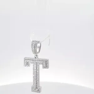 925 Sterling Silver 18K <b>Gold</b> Plated Brilliant Cut <b>Letter</b> T Moissanite Hip Hop Luxury Iced Pendant for Unisex Tishya Diamond - Product Image 2