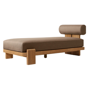 Tumbona de Madera de Teca de Estilo Contemporáneo con Cojín y Respaldo Cilíndrico, Mueble de Exterior Minimalista y Ecológico - Product Image 5