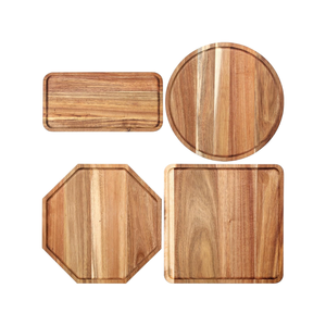 Juego de 4 bandejas de madera maciza de acacia para servir, platos para la cena, decoración de mesa para fiestas, fabricadas en Vietnam. - Product Image 1