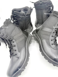 Bottes de travail tactiques en cuir pour hommes avec fermeture éclair latérale, chaussures de sécurité à enfiler, chaussures de travail robustes pour l'extérieur, bottes noires - Product Image 5