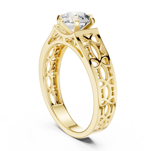 Bague de fiançailles avec diamant rond de laboratoire, bague de mariée ajourée de style antique, élégante bague de demande en mariage style cathédrale, bijoux en diamant - Product Image 1