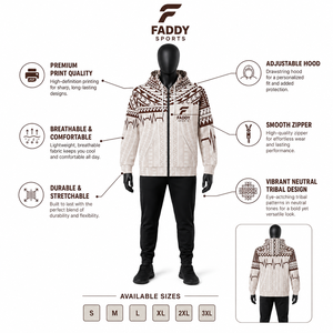 Nouvelle Arrivée 2026 – Sweat à Capuche Personnalisé à Motifs Polynésiens – Vente en Gros Direct Usine OEM ODM – Sweat à Capuche Entièrement Zippé à Imprimé Tribal - Product Image 5