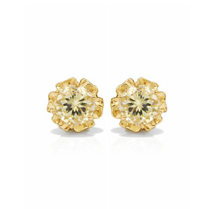 Pendientes de botón de plata de ley 925 con diseño de flor tallada en aguamarina amarilla, chapados en oro de rodio, de Ishime Jewels - Product Image 2