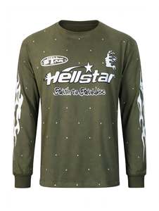Custom Olive Green Graphic <b>Flame</b> Sleeve Print Long Sleeve T <b>Shirt</b> High Quality Vintage Streetwear Oversized Heavyweight T <b>shirt</b> - Product Image 1