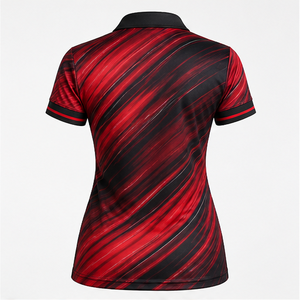 Polo de Manga Corta con Logotipo Personalizado para Mujer, Negro y Rojo, Diseño Diagonal, Secado Rápido, Sublimación, Ropa Deportiva de Golf - Product Image 4
