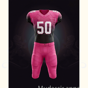Ensemble d'uniformes de football américain pour hommes rose et noir sans manches col en V anti-humidité ajusté avec numéros d'équipe sublimés 50 - Product Image 1