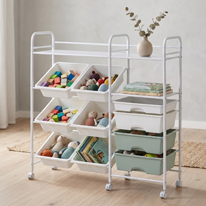 Multilayer <b>Rolling</b> Storage Cart with 6 Plastic Bins Metal Frame Organizer for Home Office Use Minimalist Design - Product Image 2