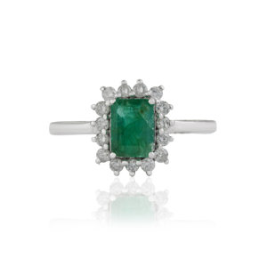 925 Sterling <b>Silver</b> 100% Authentic <b>Emerald</b> & Diamond Halo Fine <b>Ring</b> For Women's May Birthstone Jewelry - Product Image 1