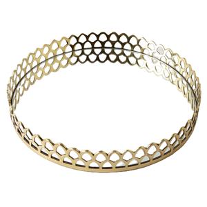 Bandeja de almacenamiento dorada decorativa de metal Decoración para el hogar Marco circular de metal Bandeja de servicio de vidrio - Product Image 1