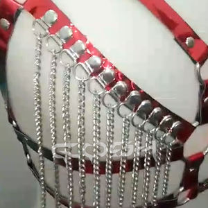 Arnés de cuerpo metálico rojo con flecos de cadena plateada, proveedor y fabricante - Product Image 5