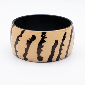 Handmade <b>Resin</b> Bangle with Abstract <b>Black</b> Jagged Stripes, Cream and <b>Black</b> <b>Epoxy</b> Bracelet with Glossy Finish, Wholesale Bulk Supp - Product Image 1