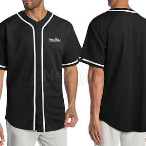 Nouveau Maillot de Baseball Homme NOIR Imprimé Manches Courtes Boutons Devant Respirant Polyester Imprimé par Transfert Thermique Coupe Classique - Product Image 5