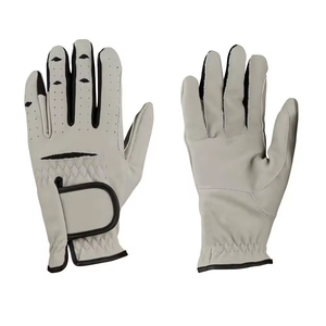 Golf <b>Gloves</b> Unisex Genuine <b>Leather</b> Right Hand Non Slip Hook And Loop Closure White <b>Black</b> - Product Image 1