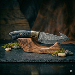Cuchillo de Caza y Desollador de Acero de Damasco de Hoja Fija de Espiga Completa Hecho a Mano Personalizado, Edición de Última Tendencia, Ambidiestro, Hoja de 5 Pulgadas - Product Image 4