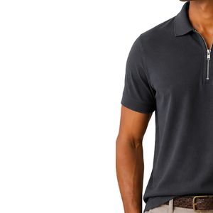 Polo de Hombre Gris Oscuro con Cierre, Diseño de Logotipo Personalizado, Manga Corta, Mezcla de Algodón Premium, Polo de Golf Casual de Lujo, OEM, Moda - Product Image 2