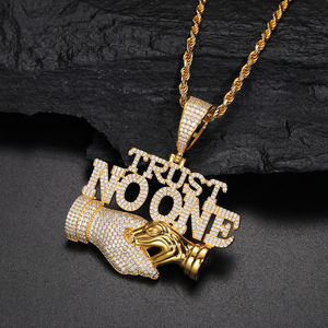 จี้ห้อยคอ Trust No One ประดับคริสตัลไรน์สโตน ชุบทอง 18K ของขวัญเครื่องประดับฮิปฮอปสำหรับผู้ชาย - Product Image 3