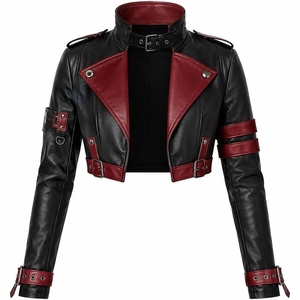 Classic Vintage Crop Length Women Genuine Sheepskin Leather Jacket <b>Belted</b> Waist Buckle Cuffs Sample & Customization Available - Product Image 1