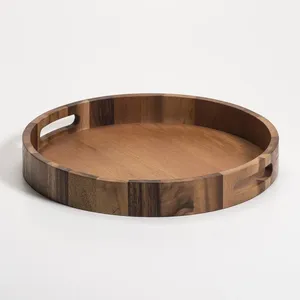Premium Quality Minimalist Solid Polished Handmade Eco-Friendly Wooden Serving Tray Set Stand Breakfast Food Serving Kitchen - Product Image 1
