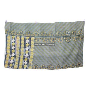 Indian Handmade Print Kantha Floral Quilt <b>Bedspread</b> Bedding Blanket Indian Reversible Hand Stitched Heavy Throw Old Sari Blanket - Product Image 2