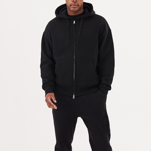 Ensemble de survêtement personnalisé en polaire polyester brodé, anti-rétrécissement, avec fermeture éclair, pantalon évasé et sweat à capuche pour homme - Product Image 2
