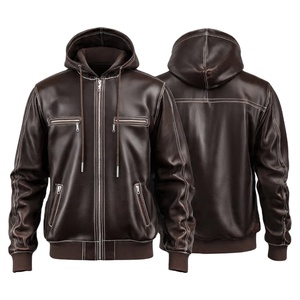 Sudaderas con capucha de cuero para hombre, chaquetas de cuero informales para compradores de exportación, diseñadas con textura suave, cálidas, cómodas y de ajuste premium. - Product Image 6