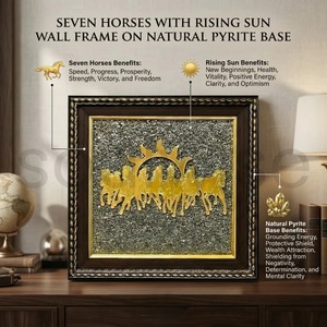 Cuadro de Pared con Siete Caballos y Sol Nascente sobre Base de Pirita Natural - Símbolo de Éxito y Prosperidad - Product Image 4