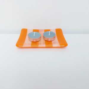 Modern Orange Stripe Resin Tray – Handmade Decorative Jewelry & Vanity Organizer Tray for Home Tabletop <b>D</b>écor - Product Image 1