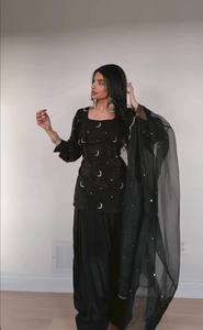 Black Sequin Embroidered Reversible Wrinkle-Free Sharara <b>Suit</b> Set with Dupatta Designer Party Wear Ethnic <b>Dress</b> <b>for</b> <b>Women</b> - Product Image 1