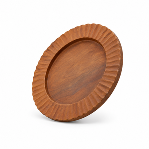 Plateau de service en bois de manguier poli et durable, centre encastré, forme moderne |   Plateau en bois peu profond pour fruits et en-cas de mariage - Product Image 1
