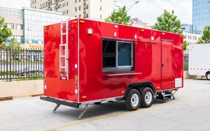 橙色食品车 食品拖车 大篷车 双轴 流行款 大红色方形箱式 热狗 汉堡 薯条出售 美国 - Product Image 2