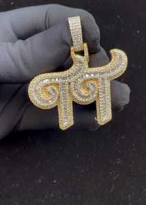 Moissanite Round Diamond <b>Initial</b> <b>Pendant</b> Custom Name Letter Two Tone 18K Gold Plated Luxury Fully Iced 925 <b>Silver</b> <b>Pendant</b> - Product Image 5