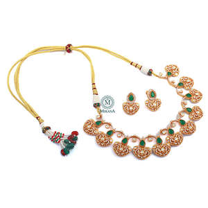 Ishaani Emerald Green Moissanite Bridal Necklace & Earring Set with Zircon - Product Image 3