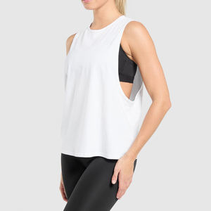 Women's <b>White</b> Sleeveless Tank <b>Top</b> Crew Neck Solid Color Breathable Knitted Sportwear Casual Fit - Product Image 2