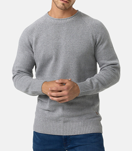 Men's Gray Crew Neck Knitted Pullover 100% Cotton Regular Fit Solid Color Casual Winter Lined 450g Anti-Pilling - Product Image 1