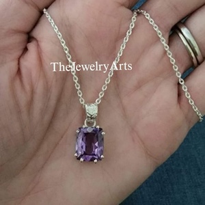 Pendentif en Alexandrite à couleur changeante, plaqué or 14 carats, bijoux en Alexandrite taille coussin, collier pour femme - Product Image 5