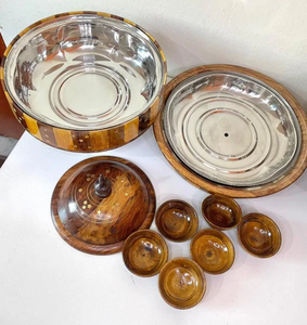 Bol à fondue en bois fait main avec doublure en acier inoxydable, écologique, résistant à la chaleur, pour servir la soupe, finition naturelle, base en bois - Product Image 5