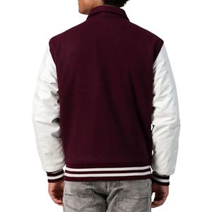Chaqueta Varsity Unisex con Cierre Completo, Cuerpo de Lana, Mangas de Cuero, Estilo Béisbol, Forro Acolchado, Diseño con Parches, Premium - Product Image 2
