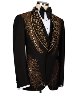 Mens Black & Gold Embroidered Wedding Tuxedo Jacket Designer Shawl Lapel <b>Blazer</b> with Heavy Handwork for Groom Luxury Party Wear - Product Image 3
