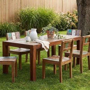 Outdoor solid wood <b>dining</b> <b>set</b> <b>4</b>/6/8 Seater OEM ODM Wood or Aluminum Custom Cushions + Colors + <b>Fabric</b> + Size - Product Image 5