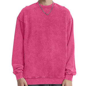 Men's Oversized Crew Neck Sweatshirt Solid <b>Pink</b> Cotton Knitted Pullover Casual Autumn Wear - Product Image 4