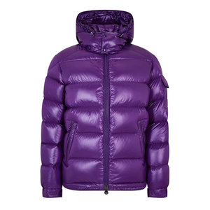 Men's Purple Hooded Puffer <b>Jacket</b> Reversible Waterproof Polyester Filled Casual Winter Coat Regular Fit Zipper Closure Front - Product Image 4