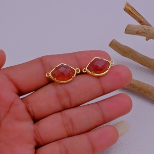 Quartz cerise fait à la main pierre précieuse fantaisie plaqué or texturé lunette Double connecteur fabrication de bijoux à bricoler soi-même et bracelets - Product Image 4